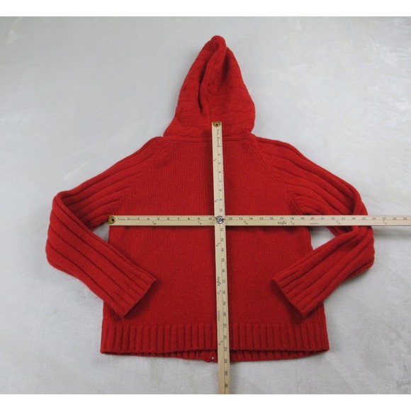Carraig Donn Sweater Womens Large Orange Wool Knit Full Zip Hooded Ireland - Picture 4 of 7